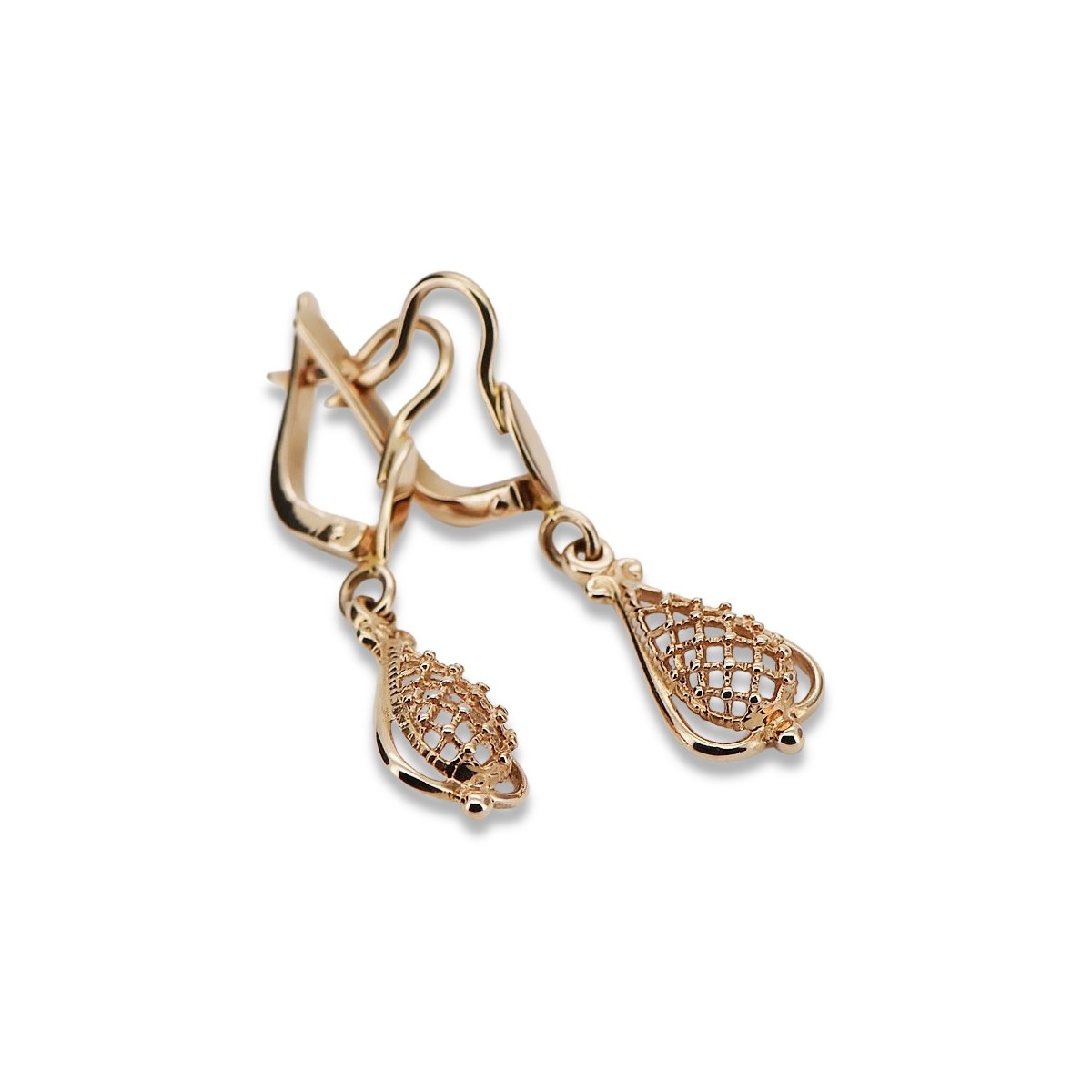 "Boucles d'oreilles feuille vintage en or rose 14 carats 585 sans pierres" ven151 ven151