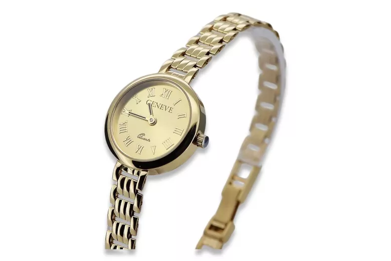 14k żółte złoto, Złoty cyferblat Geneve Lady Gift lw038y