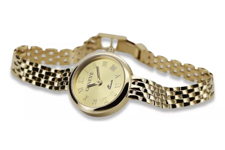 14K жълто злато луксозен дамски часовник Geneve Lady Gift lw048y