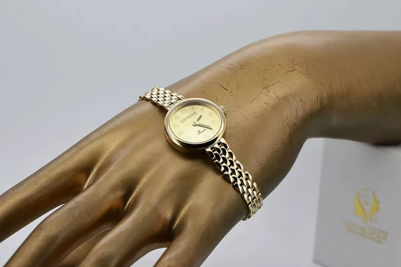 14K жълто злато луксозен дамски часовник Geneve Lady Gift lw048y