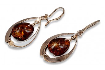 Élégantes Boucles d'Oreilles en Ambre avec Plaquage Or Rose 14 Carats, Style Vintage veab001 veab001