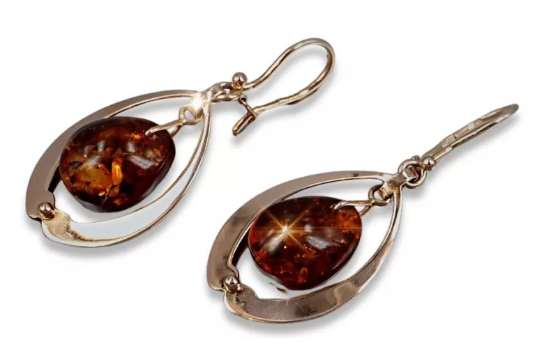 Russian rose Soviet gold vintage antique Amber earrings