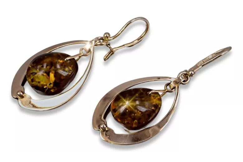 Russian rose Soviet gold vintage antique Amber earrings