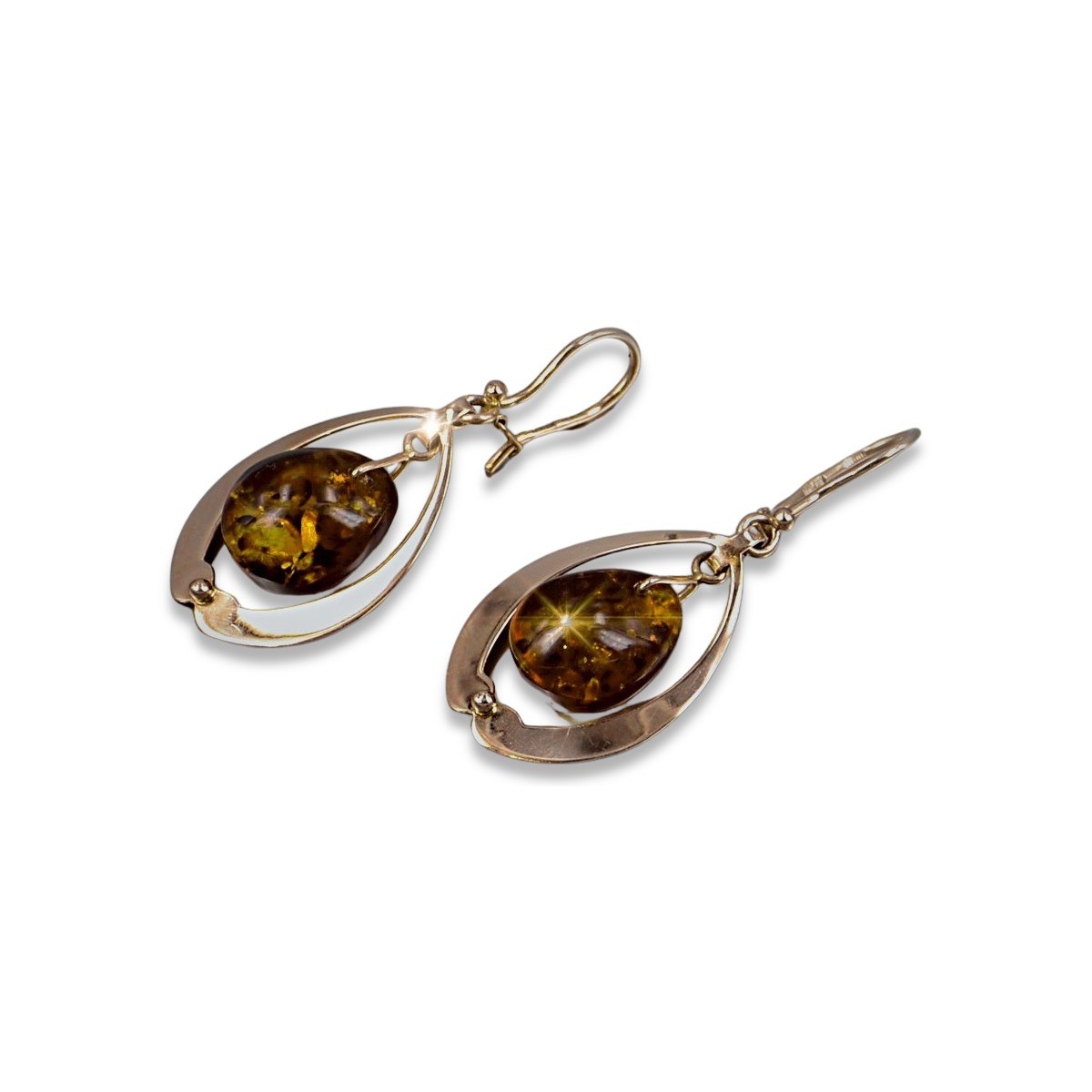 Russian rose Soviet gold vintage antique Amber earrings