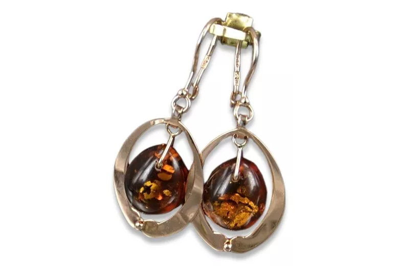 Russian rose Soviet gold vintage antique Amber earrings