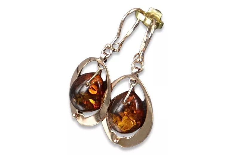 Russian rose Soviet gold vintage antique Amber earrings