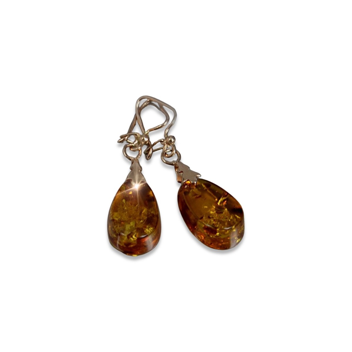 Boucles d’oreilles argentées soviétiques rose plaqué or 925 ambre veab002