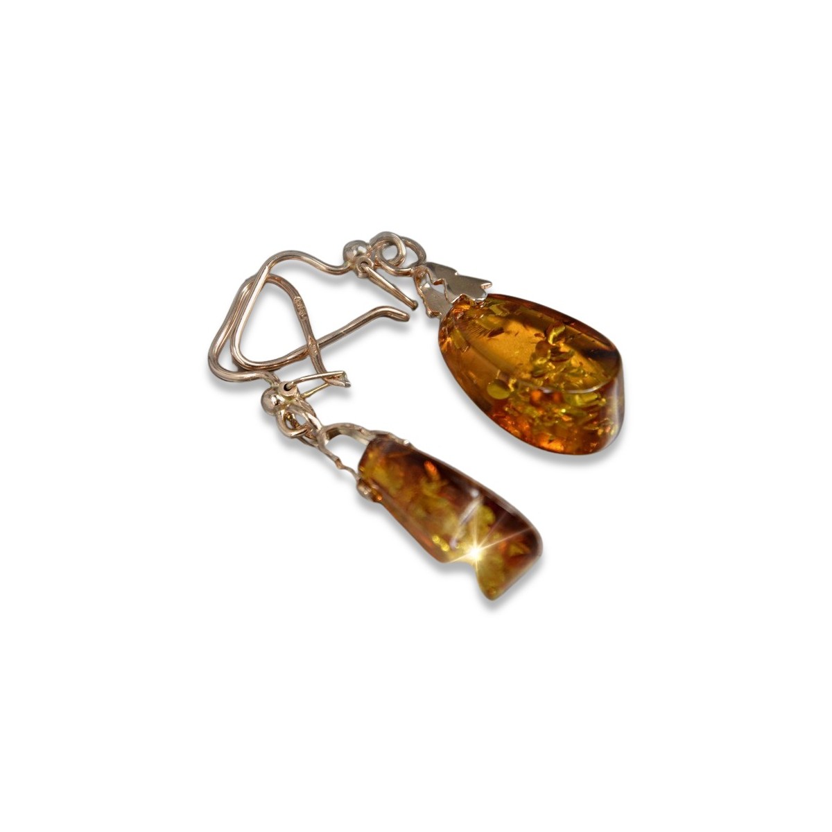 Russian Soviet silver rose gold plated 925 Amber earrings veab002