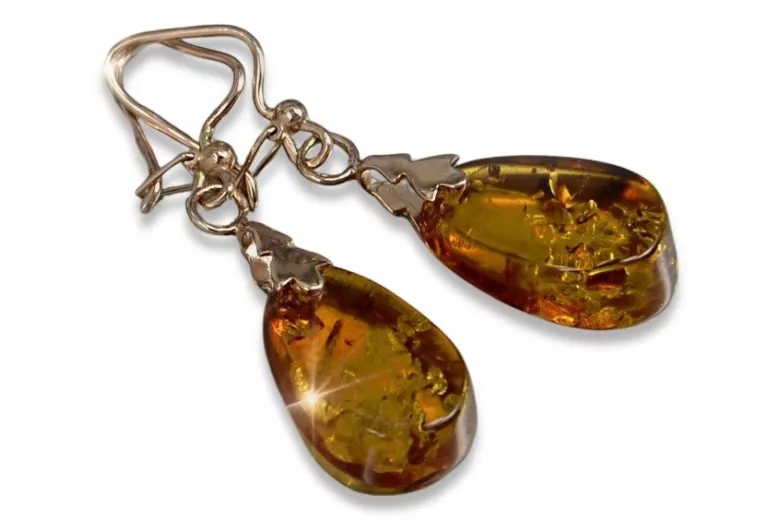 Russian Soviet silver rose gold plated 925 Amber earrings veab002