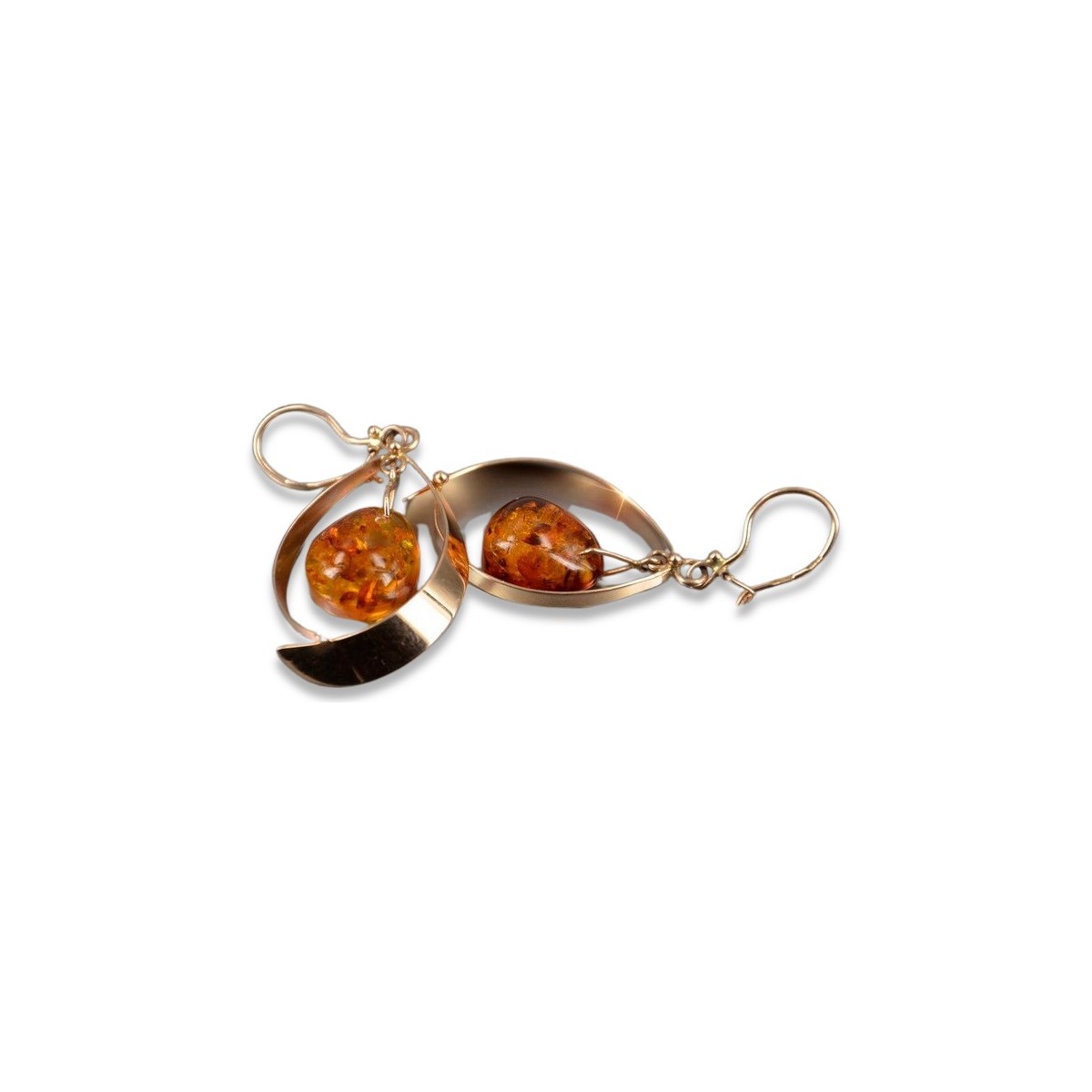 Russian Soviet silver rose gold plated 925 Amber earrings veab009