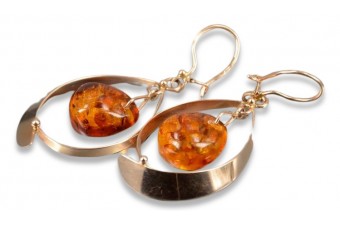 Russian Soviet silver rose gold plated 925 Amber earrings veab009