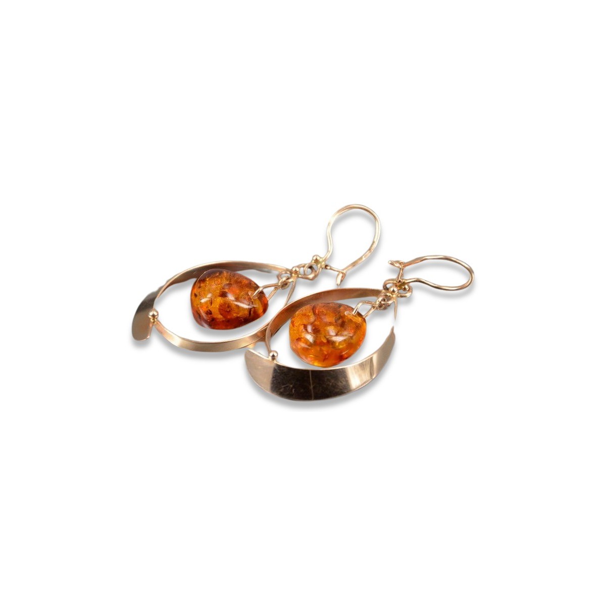 Russian Soviet silver rose gold plated 925 Amber earrings veab009