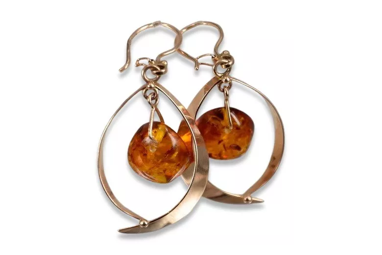 Russian Soviet silver rose gold plated 925 Amber earrings veab009