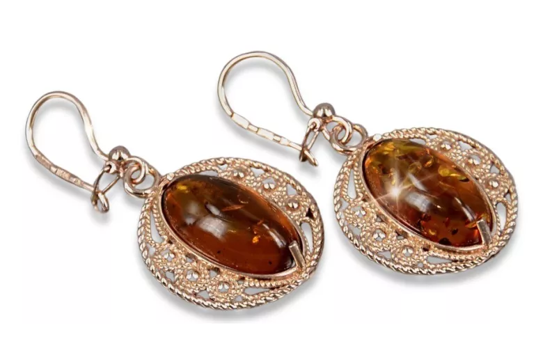 Boucles d’oreilles argentées soviétiques plaquées or rose 925 Amber veab011