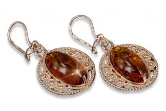 "Genuine Amber and Vintage 925 Silver Rose Gold Earrings" veab011 veab011