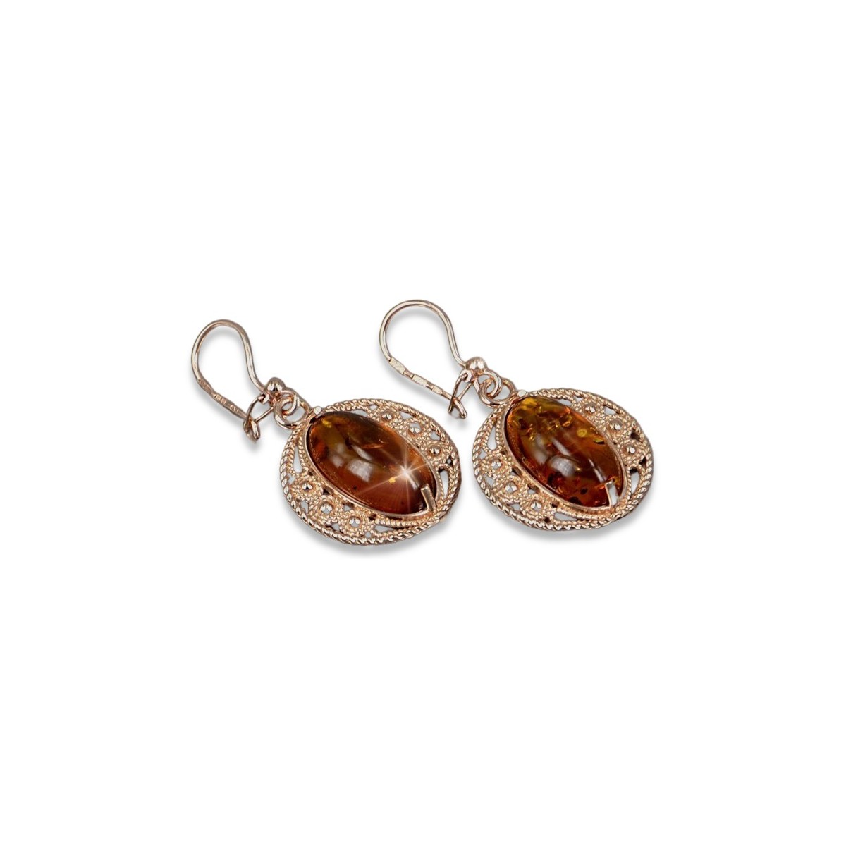 Boucles d’oreilles argentées soviétiques plaquées or rose 925 Amber veab011