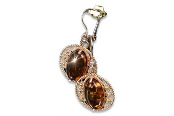 "Genuine Amber and Vintage 925 Silver Rose Gold Earrings" veab011 veab011