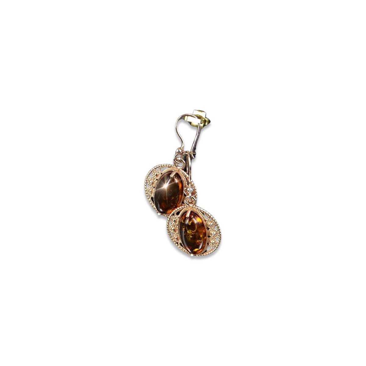 Boucles d’oreilles argentées soviétiques plaquées or rose 925 Amber veab011