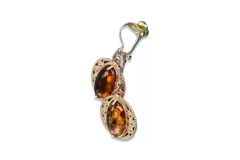 Boucles d’oreilles argentées soviétiques plaquées or rose 925 Amber veab011