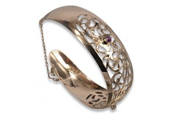 Bracelet Ancien En Or Jaune 14 Carats Serti De Rubis Rouges - Bijou D'Occasion à Patiner