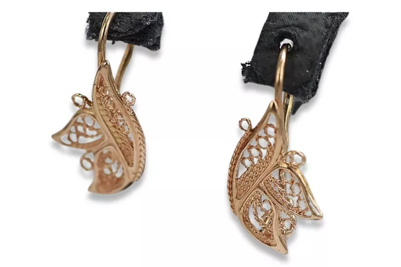 "Classic No Stones 14K Rose Gold Vintage Leaf Earrings" ven104 ven104