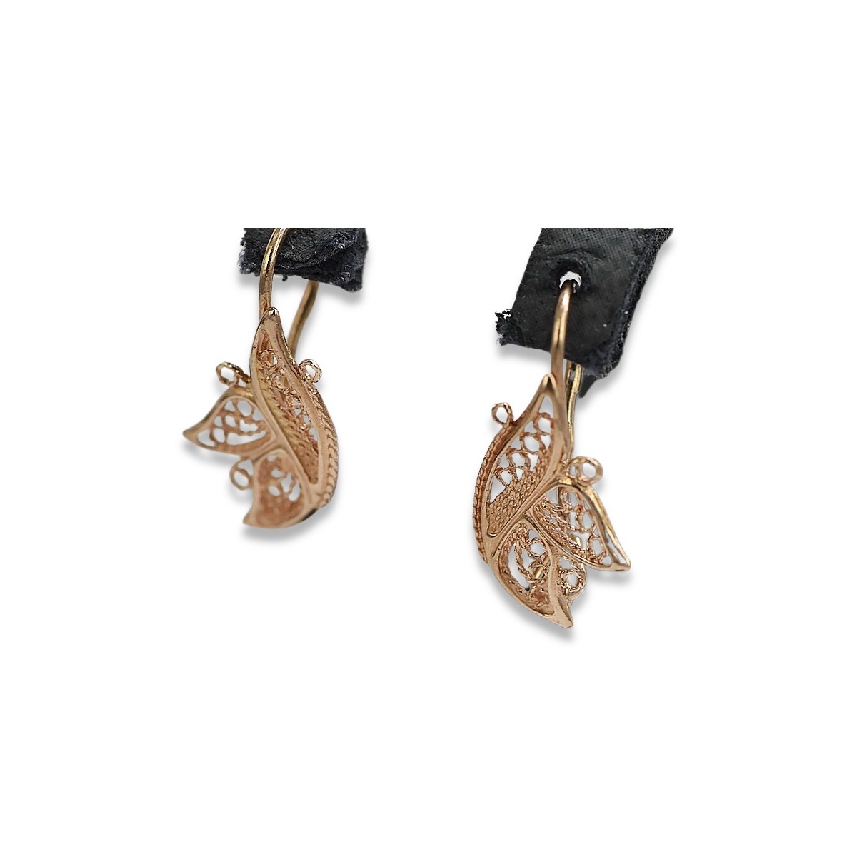 "Classic No Stones 14K Rose Gold Vintage Leaf Earrings" ven104 ven104