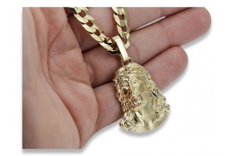 Golden 14k Jesus Pendant with Luxurious Chain pj004y20&cc099y55