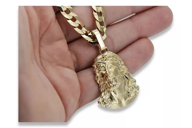 Golden 14k Jesus Pendant with Luxurious Chain pj004y20&cc099y55