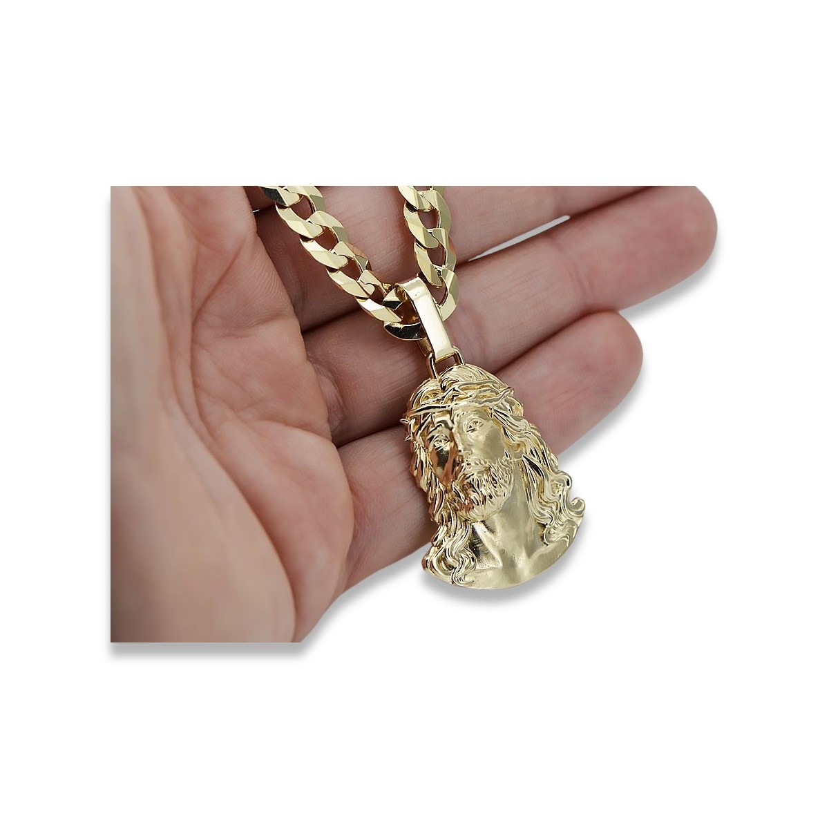 Golden 14k Jesus Pendant with Luxurious Chain pj004y20&cc099y55