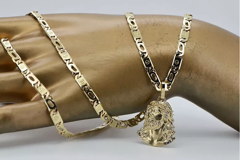 Gelb 14 Karat Gold Jesus Anhänger mit Eleganter Kette pj004y20&cc031y55