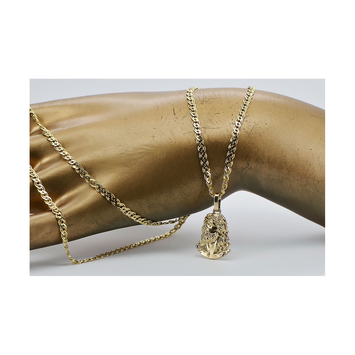 "Divine Glow 14k Gold Jesus Pendant with Luxurious Chain" pj004y15&cc081y55