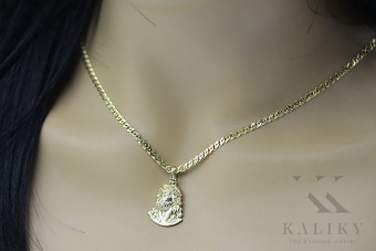 Żółty 14k złoty wisiorek Jezusa z eleganckim łańcuchem pj004y15&cc081y55