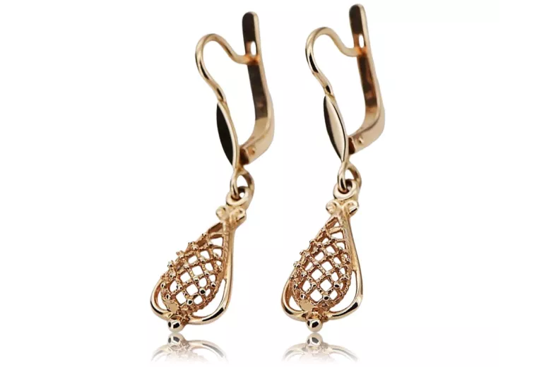 "Boucles d'oreilles feuille vintage en or rose 14 carats 585 sans pierres" ven151 ven151