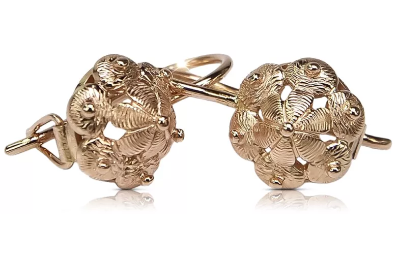 "Boucles d'oreilles feuille vintage en or rose 14 carats 585 sans pierres" ven207 ven207