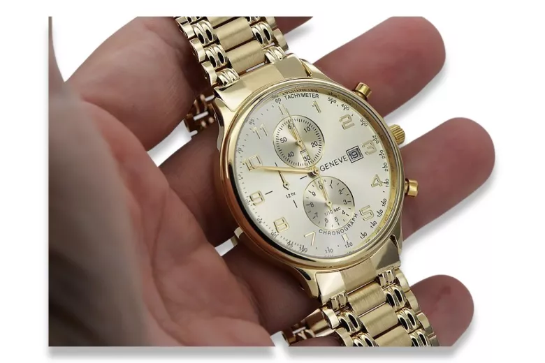 Gold men's watch Geneve ★ zlotychlopak.pl ★ Gold purity 585 333 Low Price!