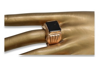 Russian rose Soviet Vintage Antique gold jewelry man's Onyx ring signet jewelry