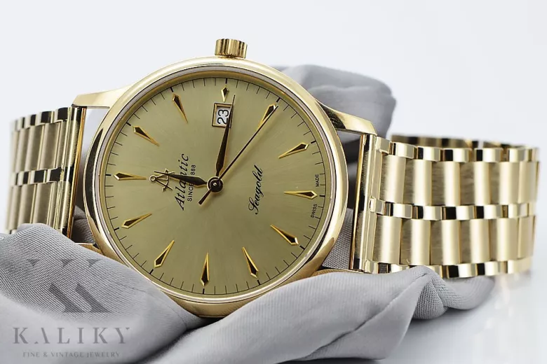 Reloj de pulsera Atlántico de oro amarillo 14k para hombre mw003y&mbw007y