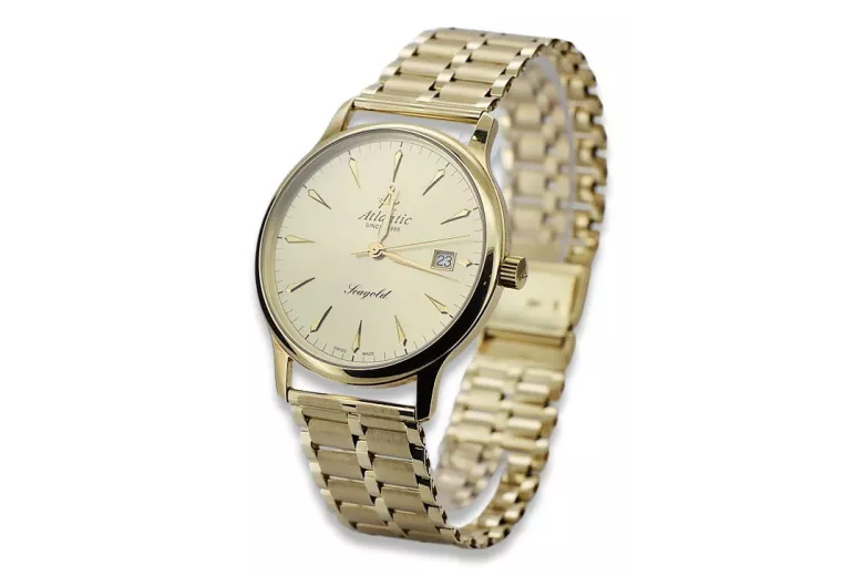 Reloj de pulsera Atlántico de oro amarillo 14k para hombre mw003y&mbw007y