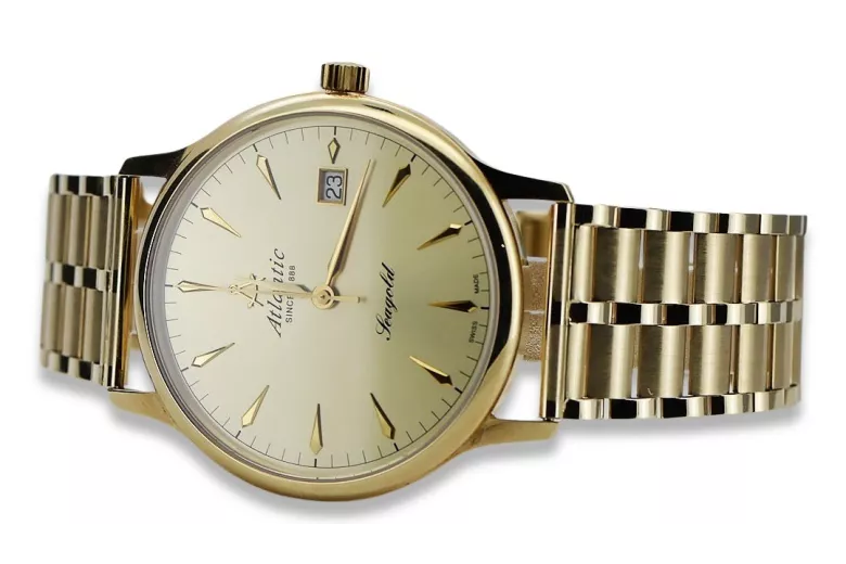 Gold men's watch Geneve ★ zlotychlopak.pl ★ Gold purity 585 333 Low Price!