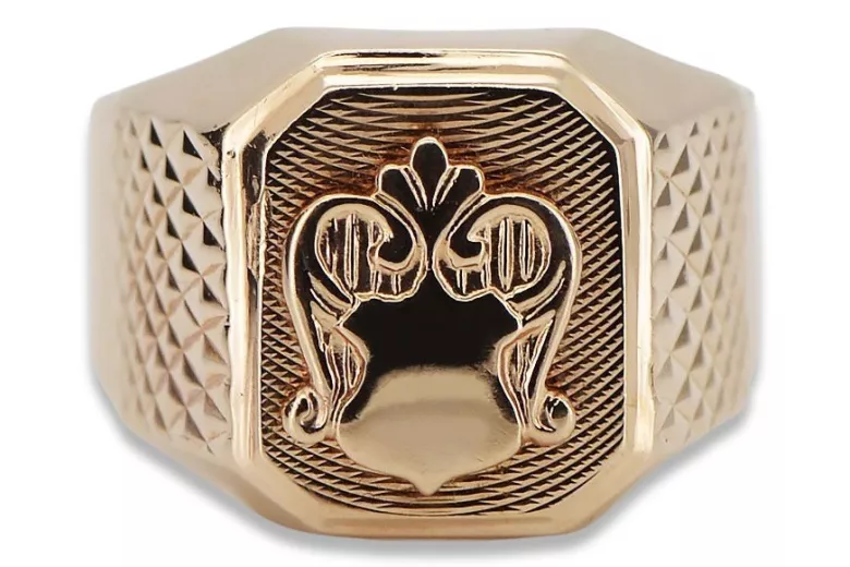 Russian rose Soviet gold jewelry man's ring signet