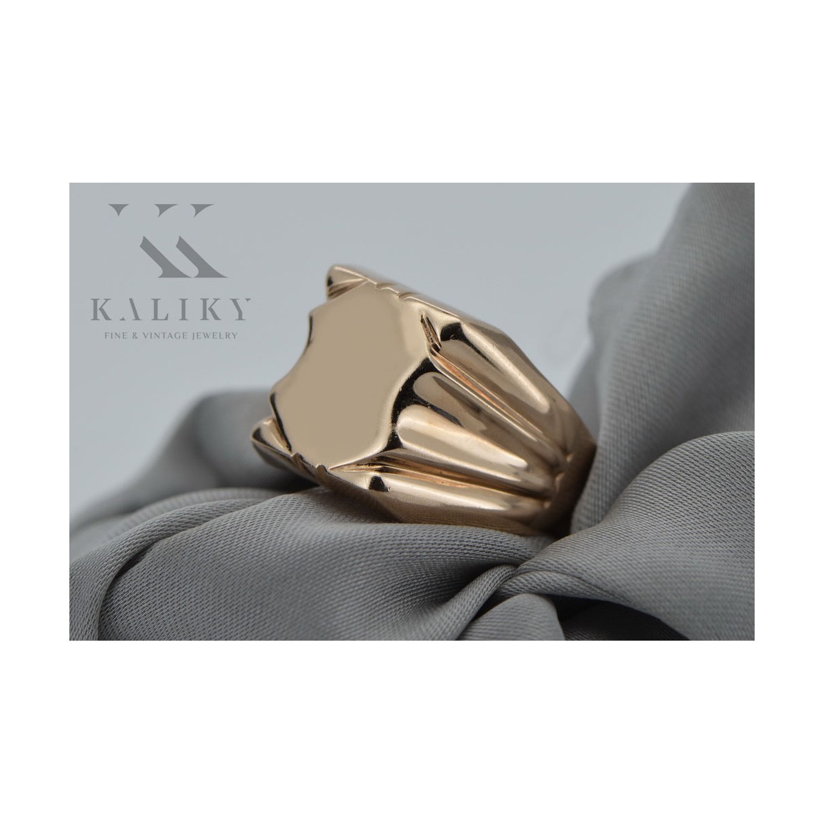 Anillo de sello para hombre en oro rosa antiguo de 14k vsn045