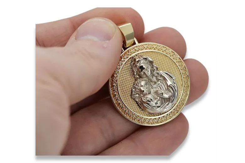 "14K Gelb- & Weißgold Maria Medaillon Hart Icon Anhänger" pm027yw pm027yw