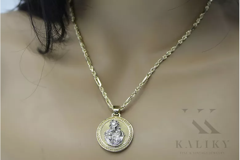 "14K Gelb- & Weißgold Maria Medaillon Hart Icon Anhänger" pm027yw pm027yw