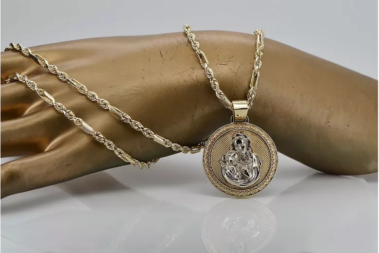 "14K Gelb- & Weißgold Maria Medaillon Hart Icon Anhänger" pm027yw pm027yw