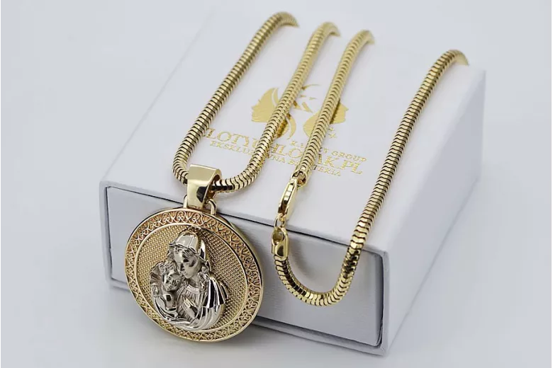 Pendentif Joyeux en Or 14k 585 avec Chaîne en Corde pm027y&cc020y