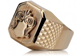 Russian rose Soviet gold jewelry man's ring signet