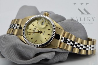 Желтое золотое леди наручные часы Женева 14k 585 lw020ydy&lbw010y