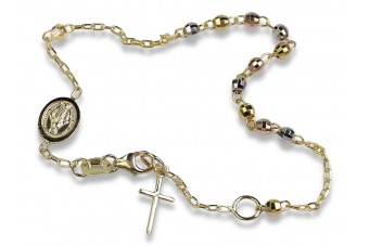 "Dolce Gab" 14K Tricolor Gold Diamond Cut Rosary Bracelet rbc001ywr