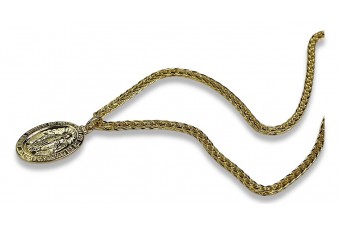Medalion Matki Bożej z łańcuchem Spiga z 14-karatowego złota pm006y&cc036y