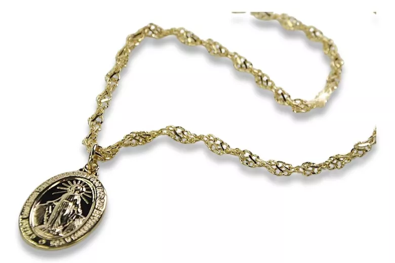 Médaille Mère de Dieu et Serpent Chaîne en Or 14 carats pm006y&cc076y